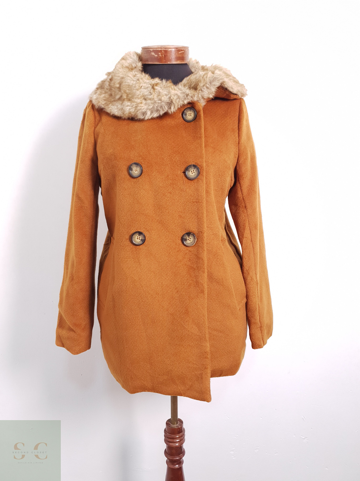 Abrigo Mujer Olive Camel Con Pelo Talla S 1