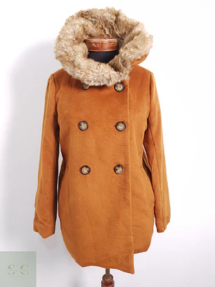 Abrigo cruzado Mujer Olive Camel Con Pelo Talla S