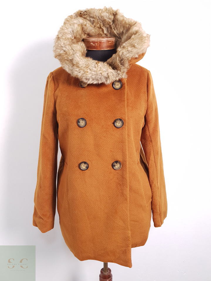 Abrigo Mujer Olive Camel Con Pelo Talla S 2