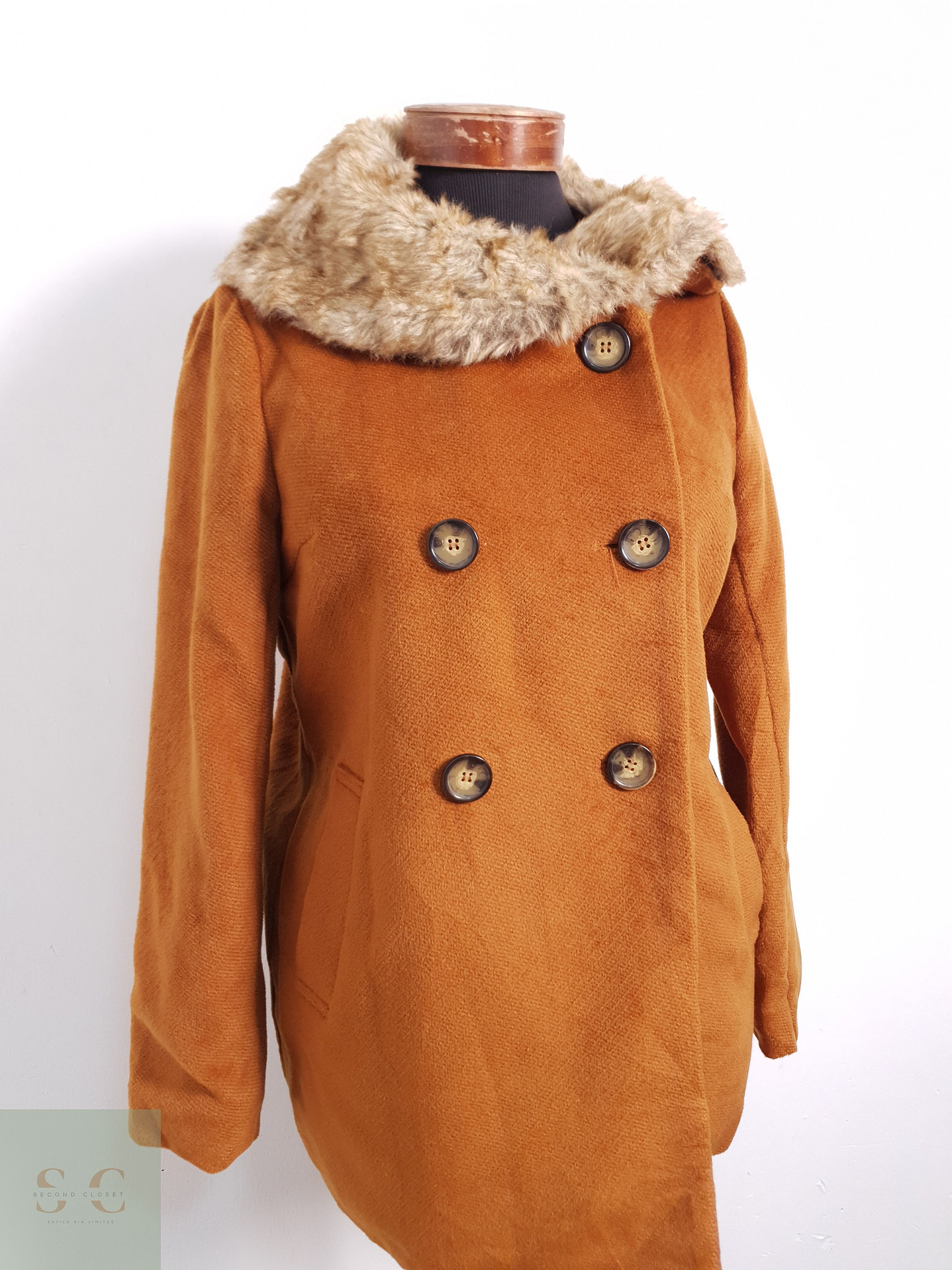 Abrigo Mujer Olive Camel Con Pelo Talla S 3