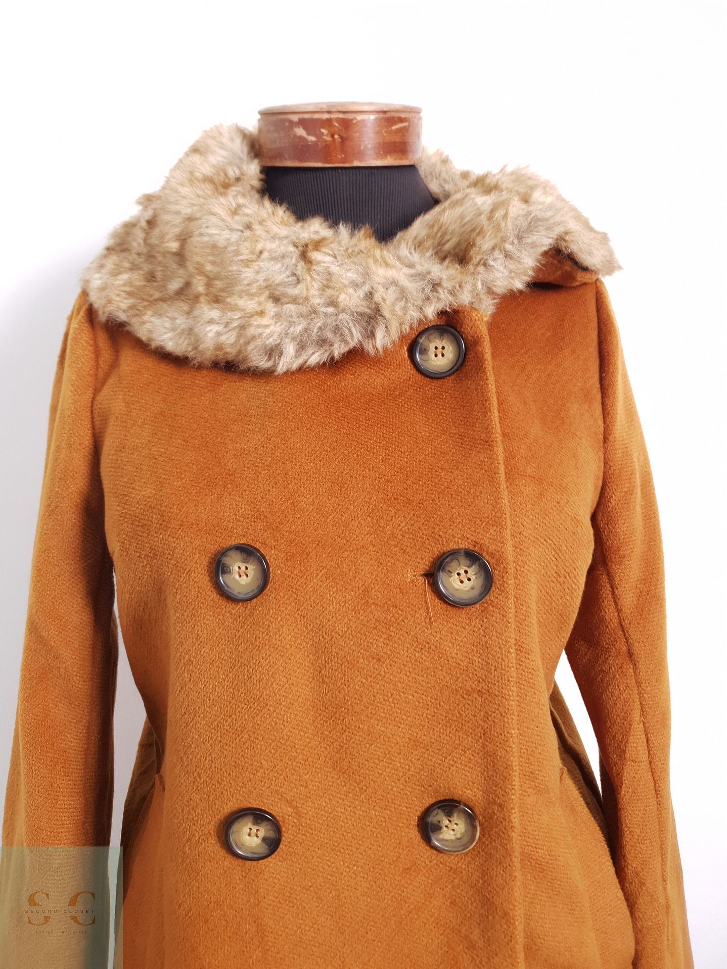 Abrigo Mujer Olive Camel Con Pelo Talla S 4