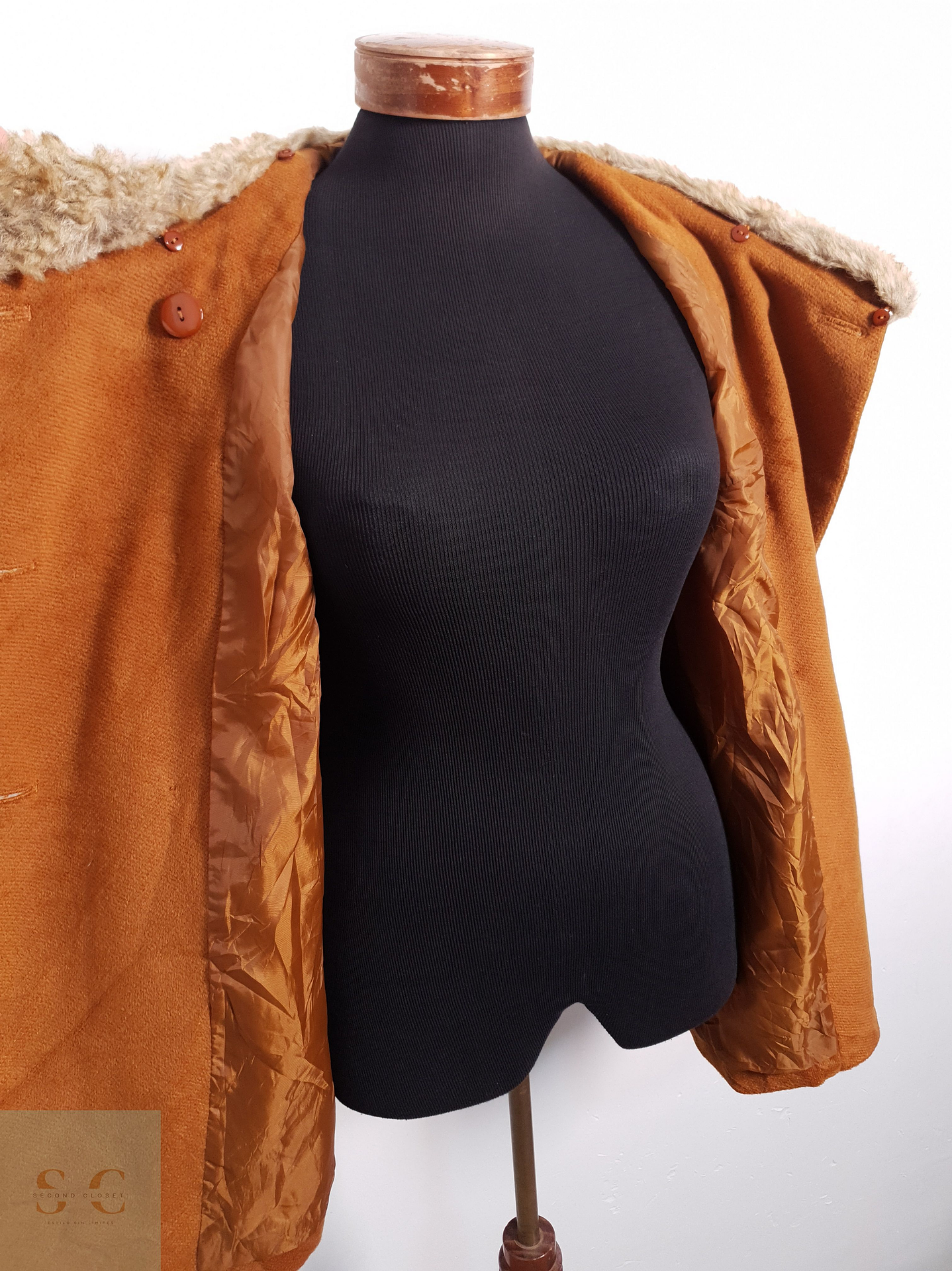 Abrigo Mujer Olive Camel Con Pelo Talla S 7