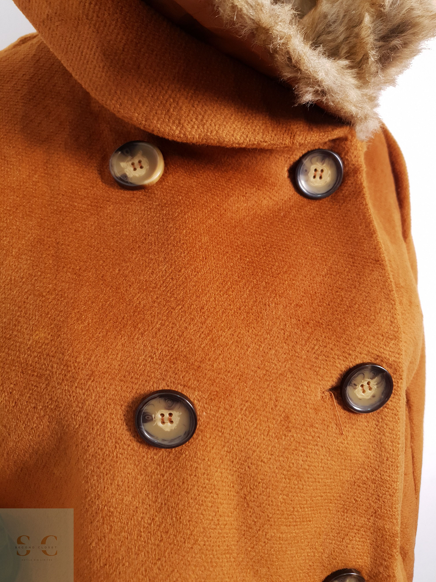 Abrigo Mujer Olive Camel Con Pelo Talla S 8