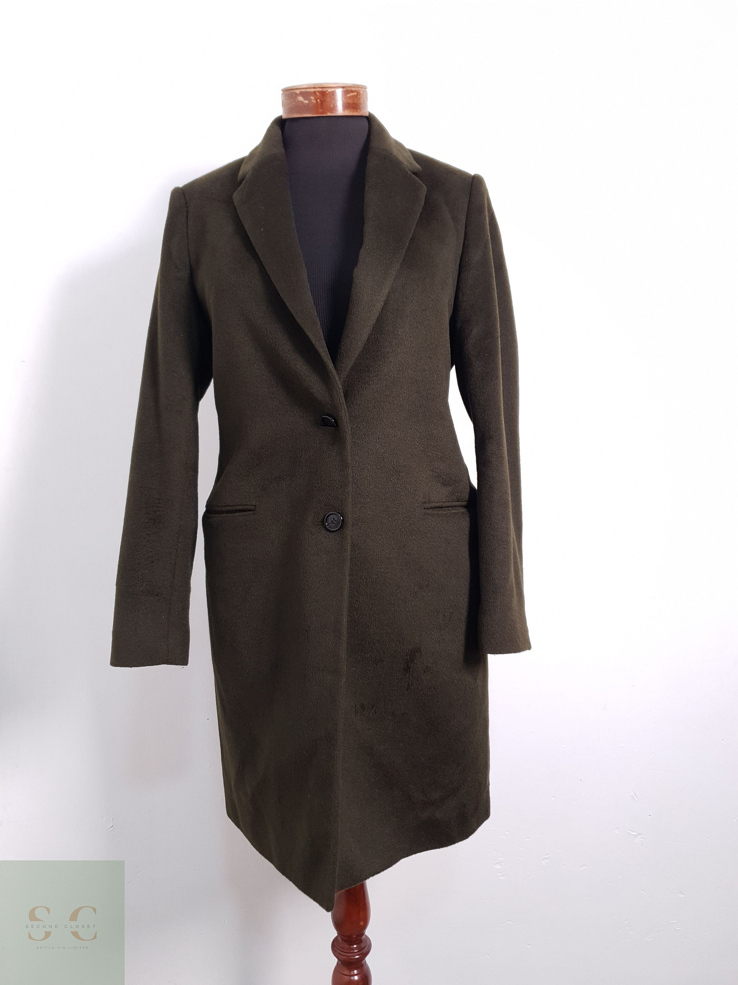 Abrigo Mujer Jigsaw 100% lana Verde Talla M 1