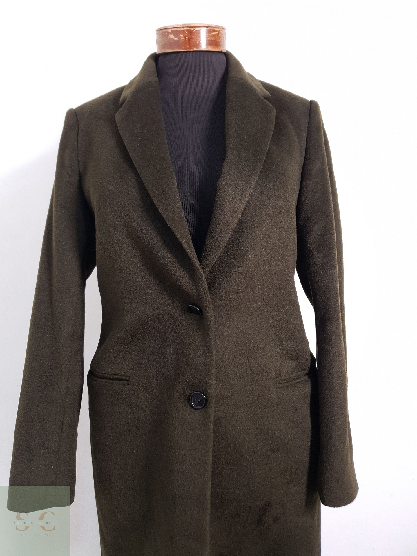 Abrigo Mujer Jigsaw 100% lana Verde Talla M 3