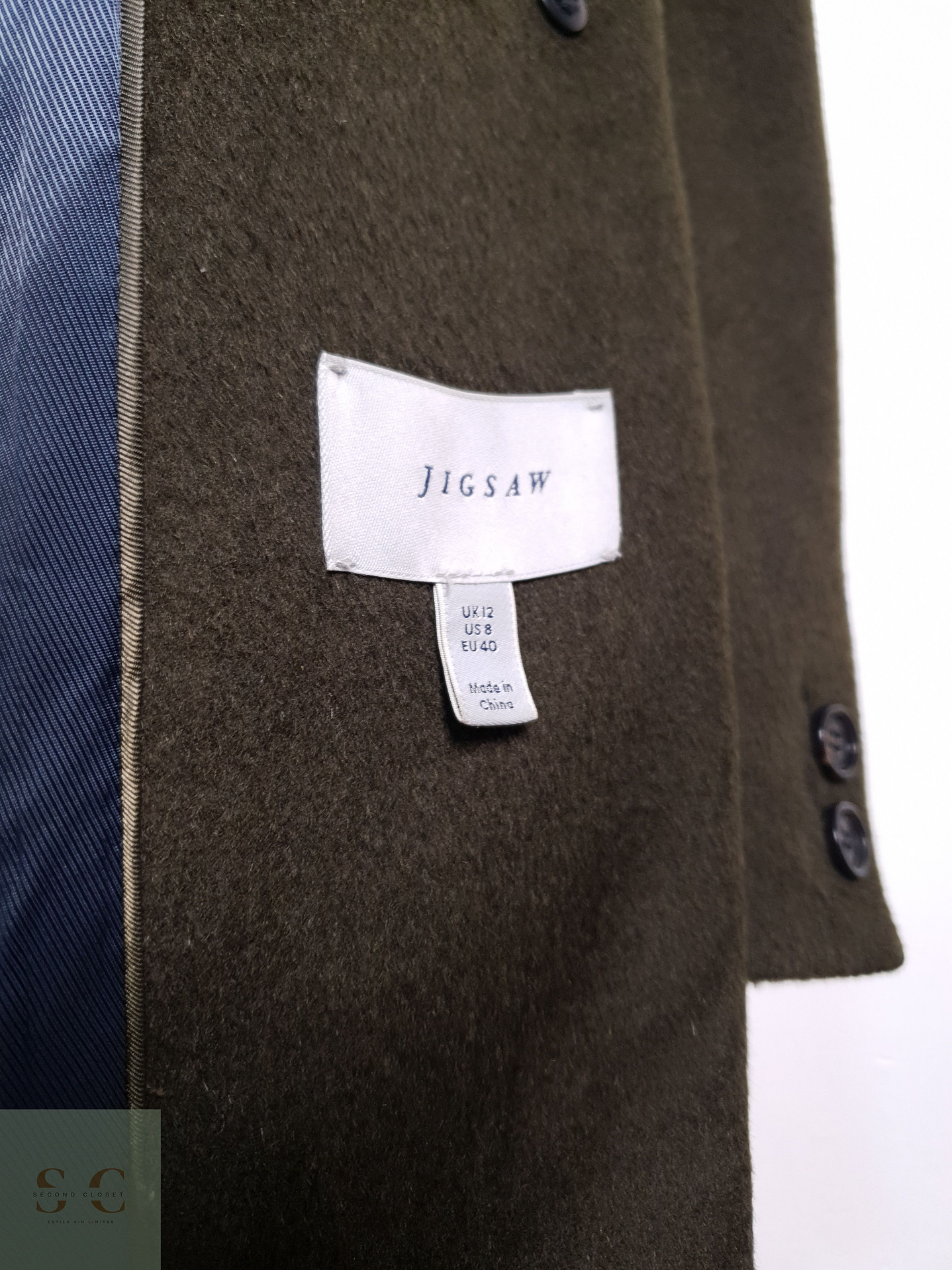 Abrigo Mujer Jigsaw 100% lana Verde Talla M 7