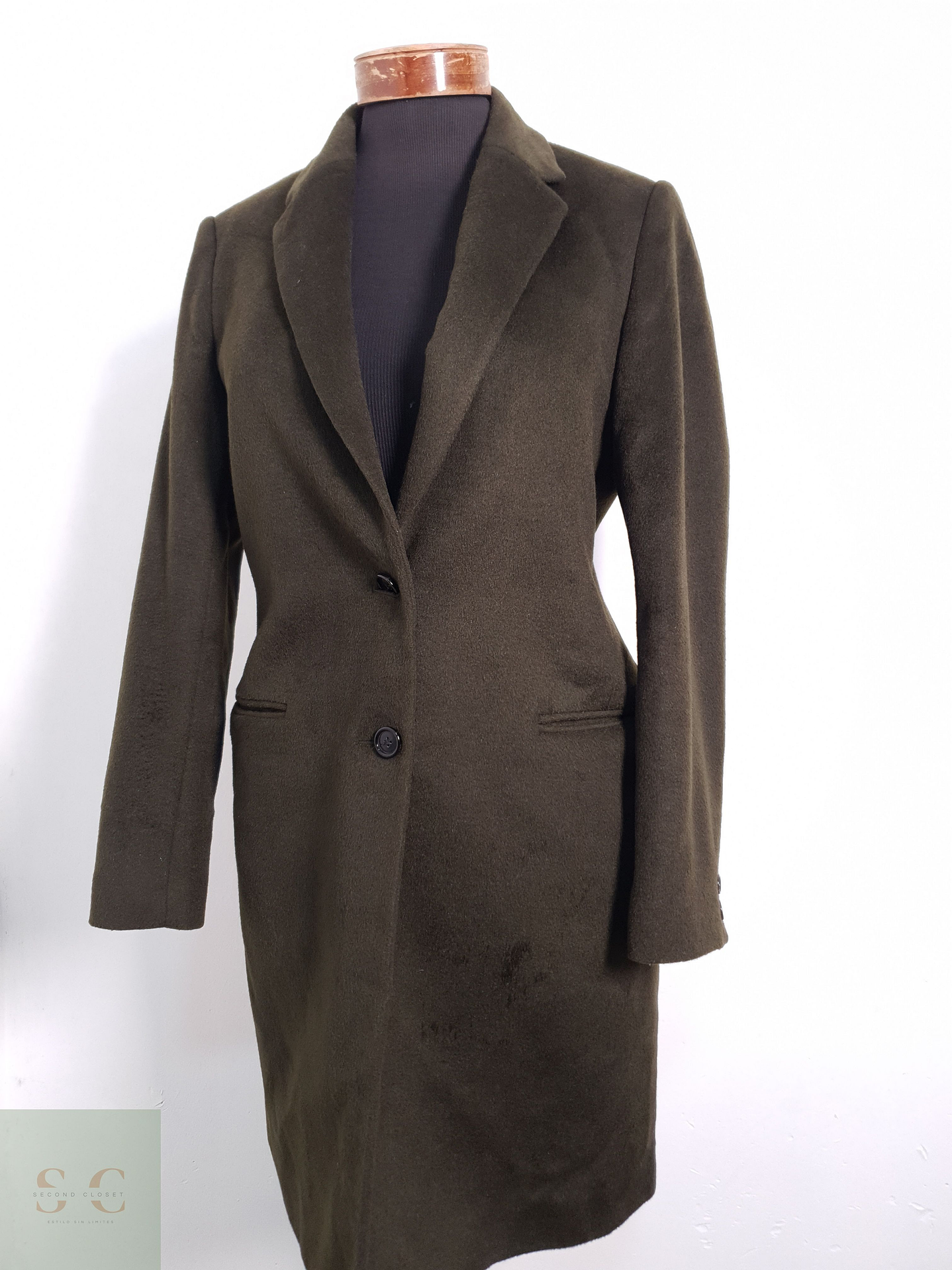 Abrigo Mujer Jigsaw 100% lana Verde Talla M 9