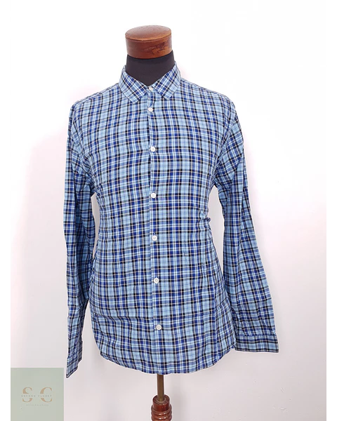 Camisa Hombre H&M Azul Cuadros Talla XL