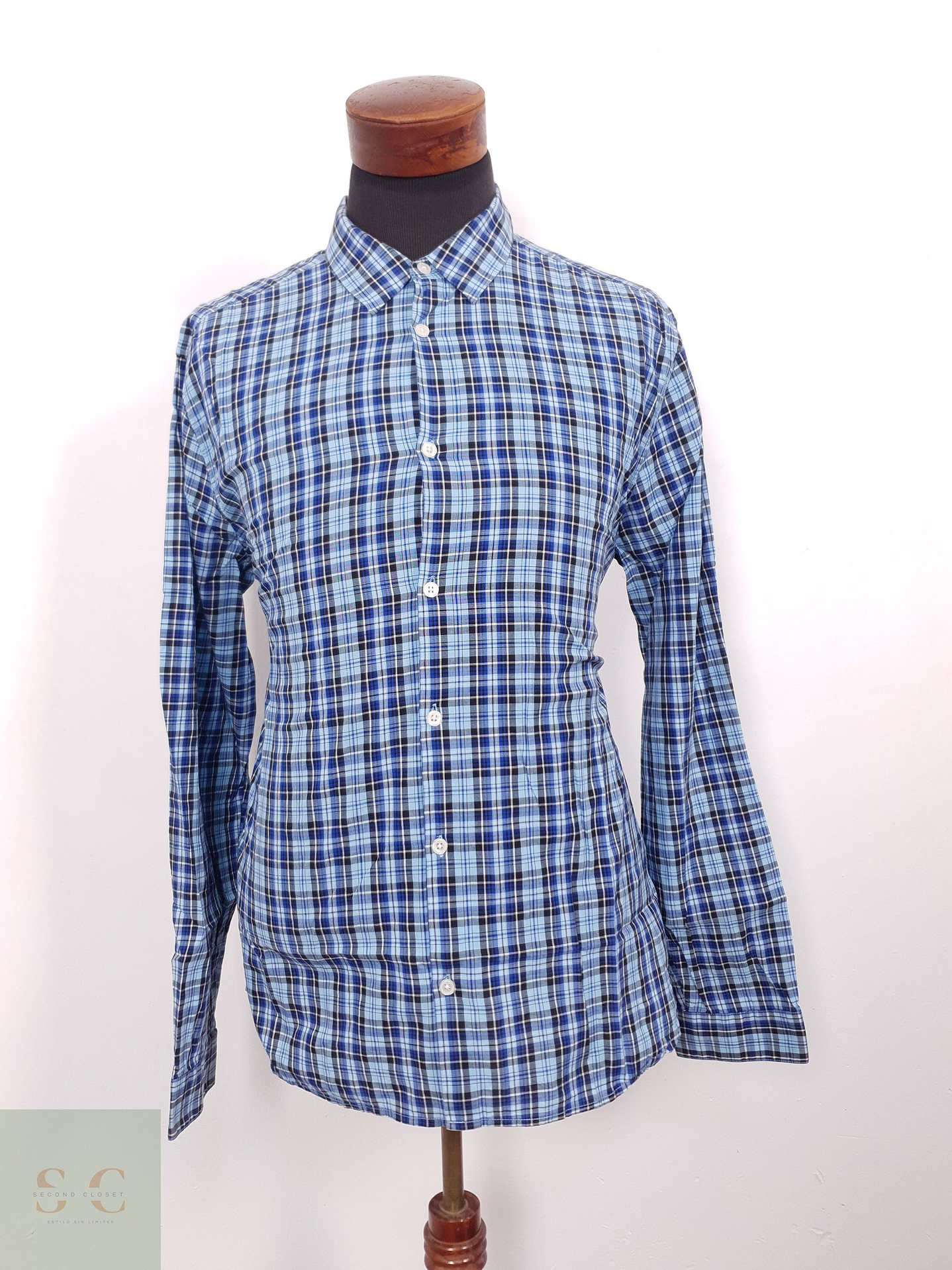 Camisa Hombre H&M Azul Cuadros Talla XL 1
