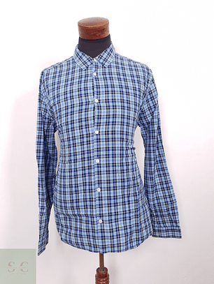 Camisa Hombre H&M Azul Cuadros Talla XL