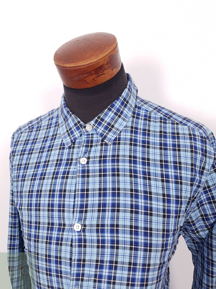 Camisa Hombre H&M Azul Cuadros Talla XL 3