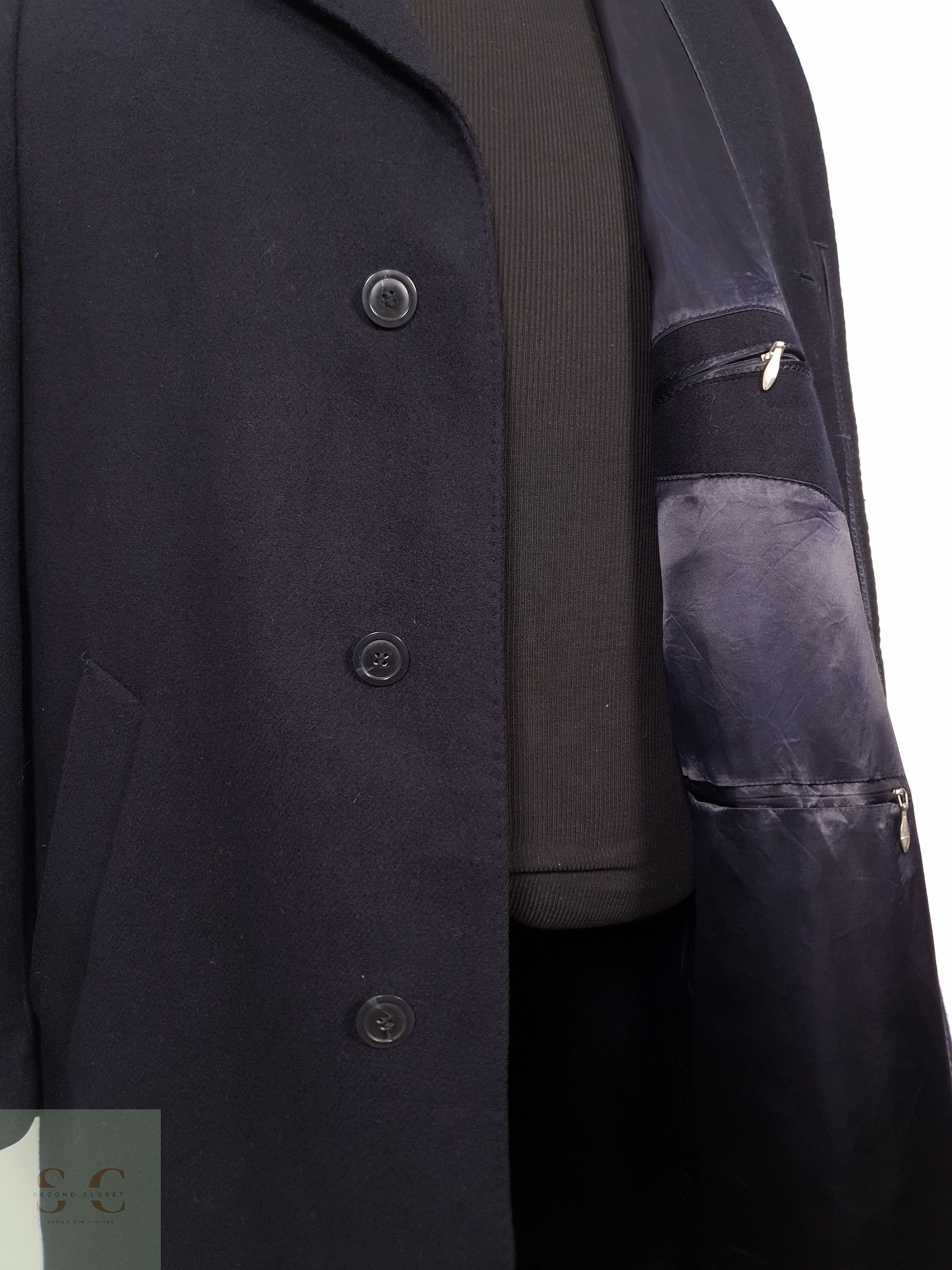 Abrigo Hombre Vintage 100 lana virgen Azul Talla L 9