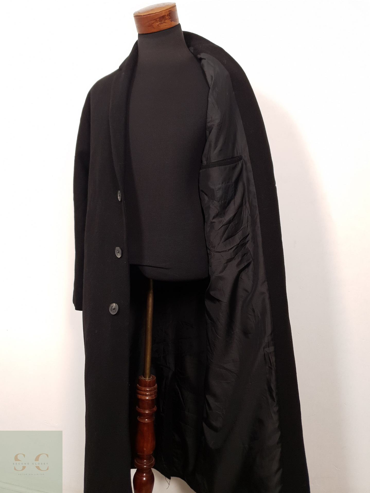 Abrigo Hombre ASOS 50 lana Negro largo Talla L 1