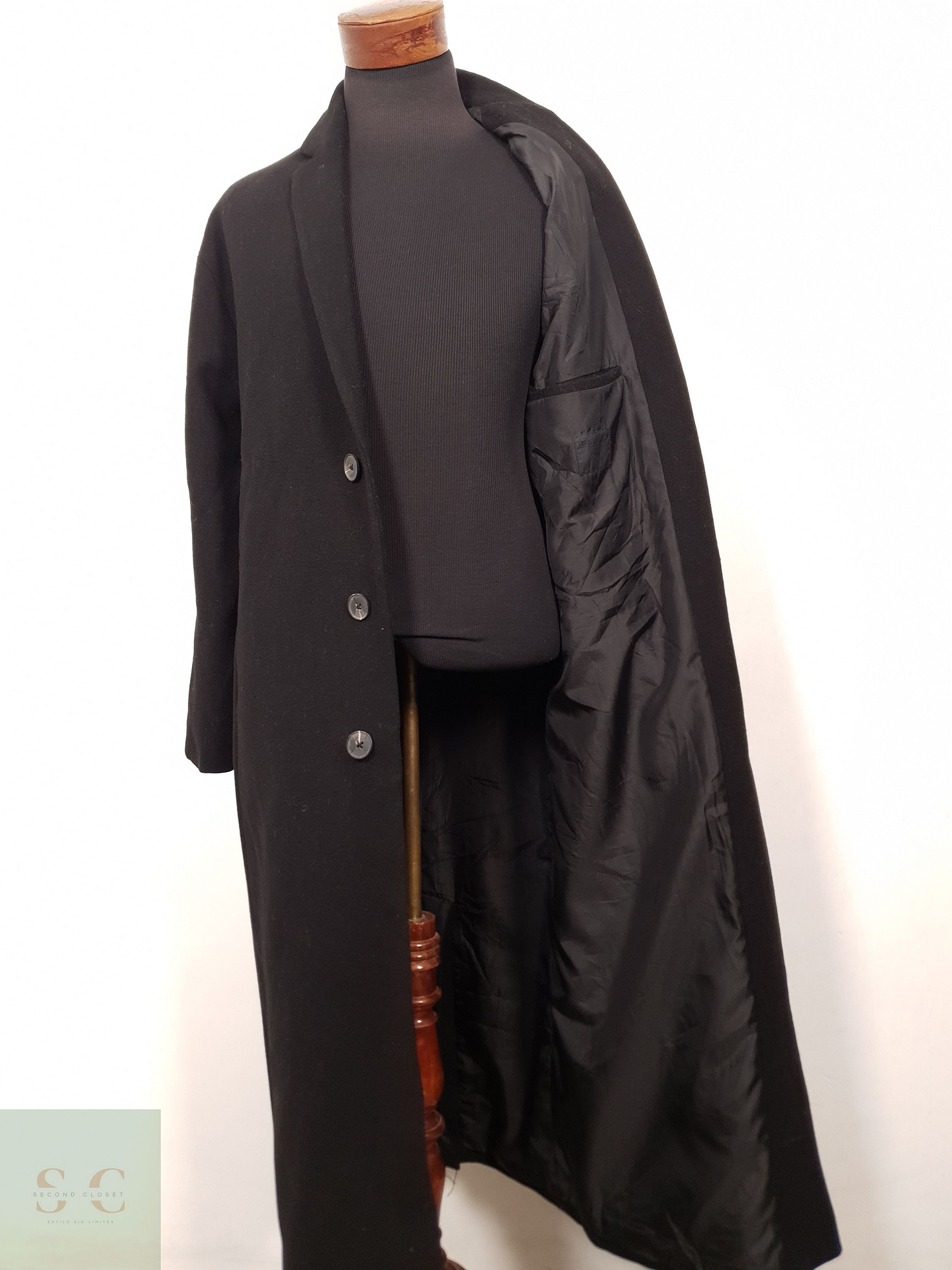 Abrigo Hombre ASOS 50 lana Negro largo Talla L 2