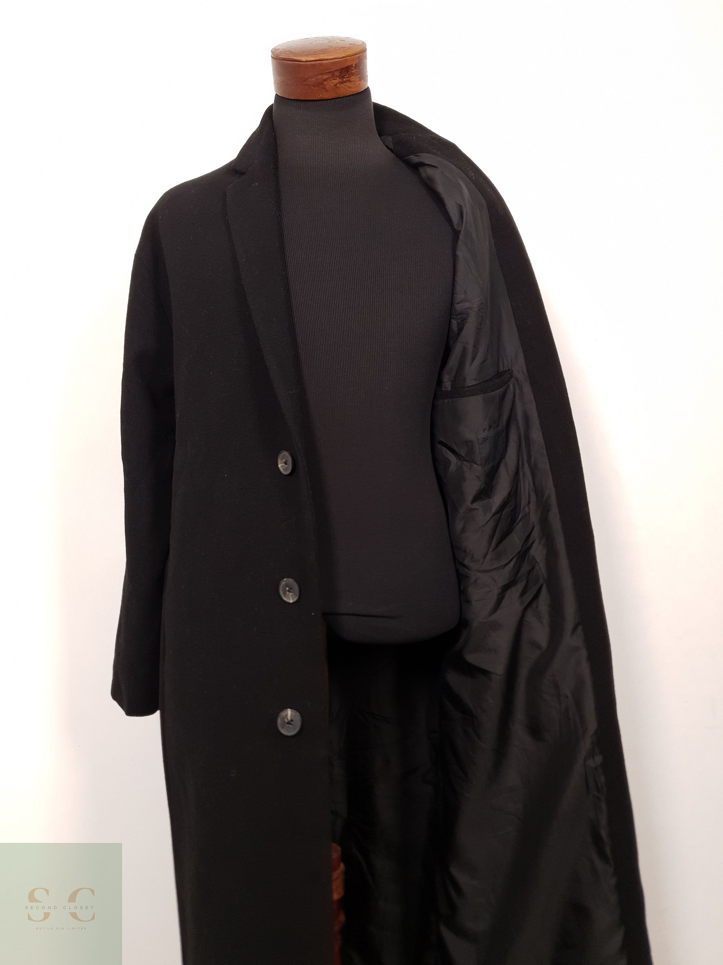 Abrigo Hombre ASOS 50 lana Negro largo Talla L 3