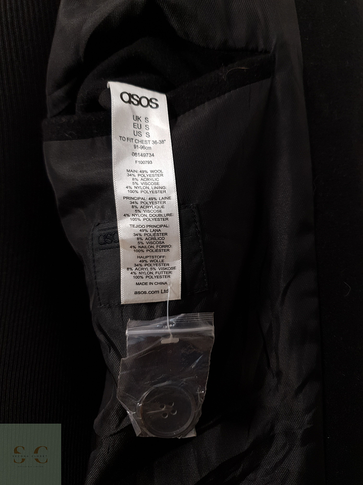 Abrigo Hombre ASOS 50 lana Negro largo Talla L 6