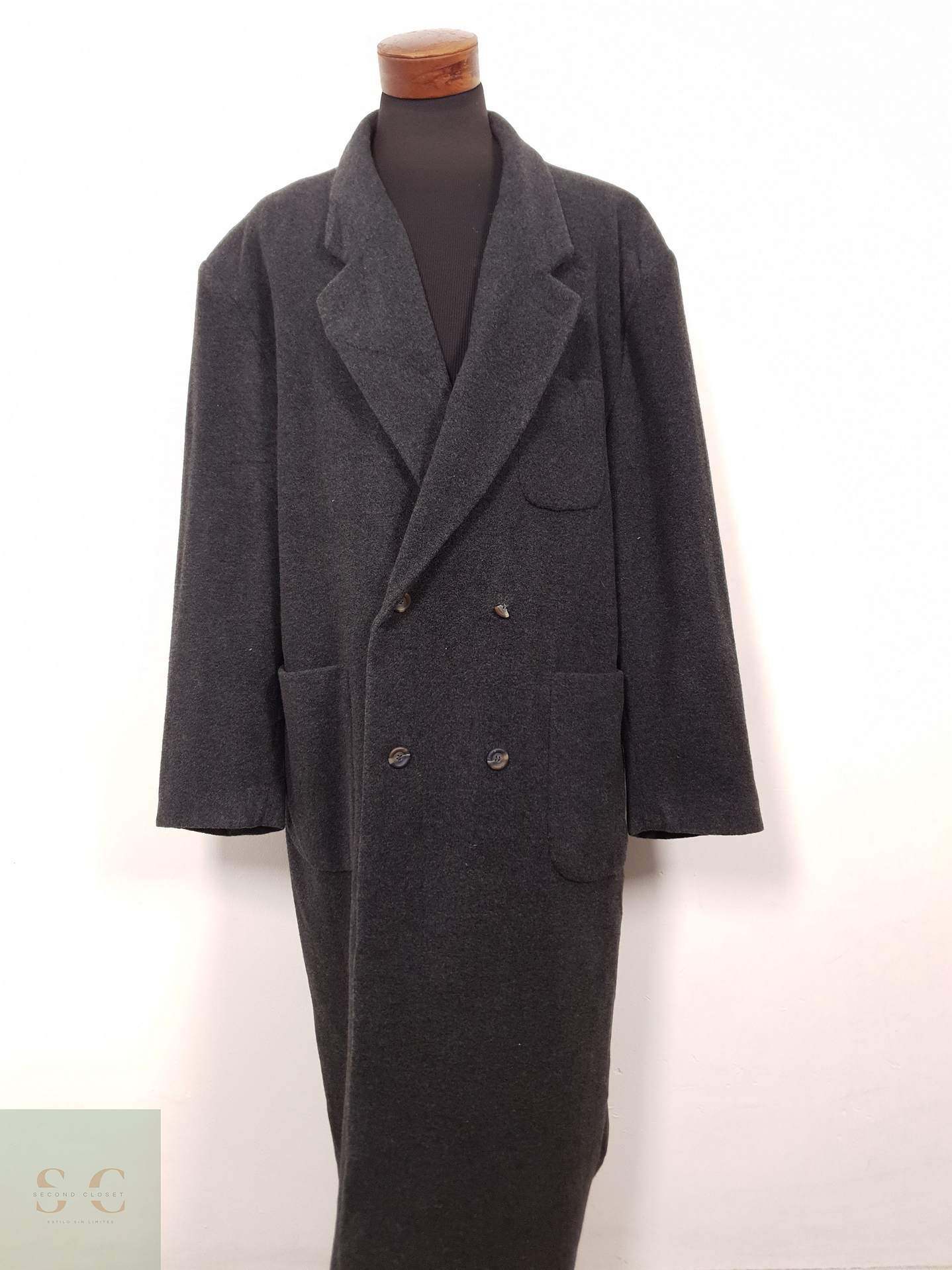 Abrigo Hombre Mens 65 lana 15 cashmere poliamida Plomo cruzado Talla XXXXL 5