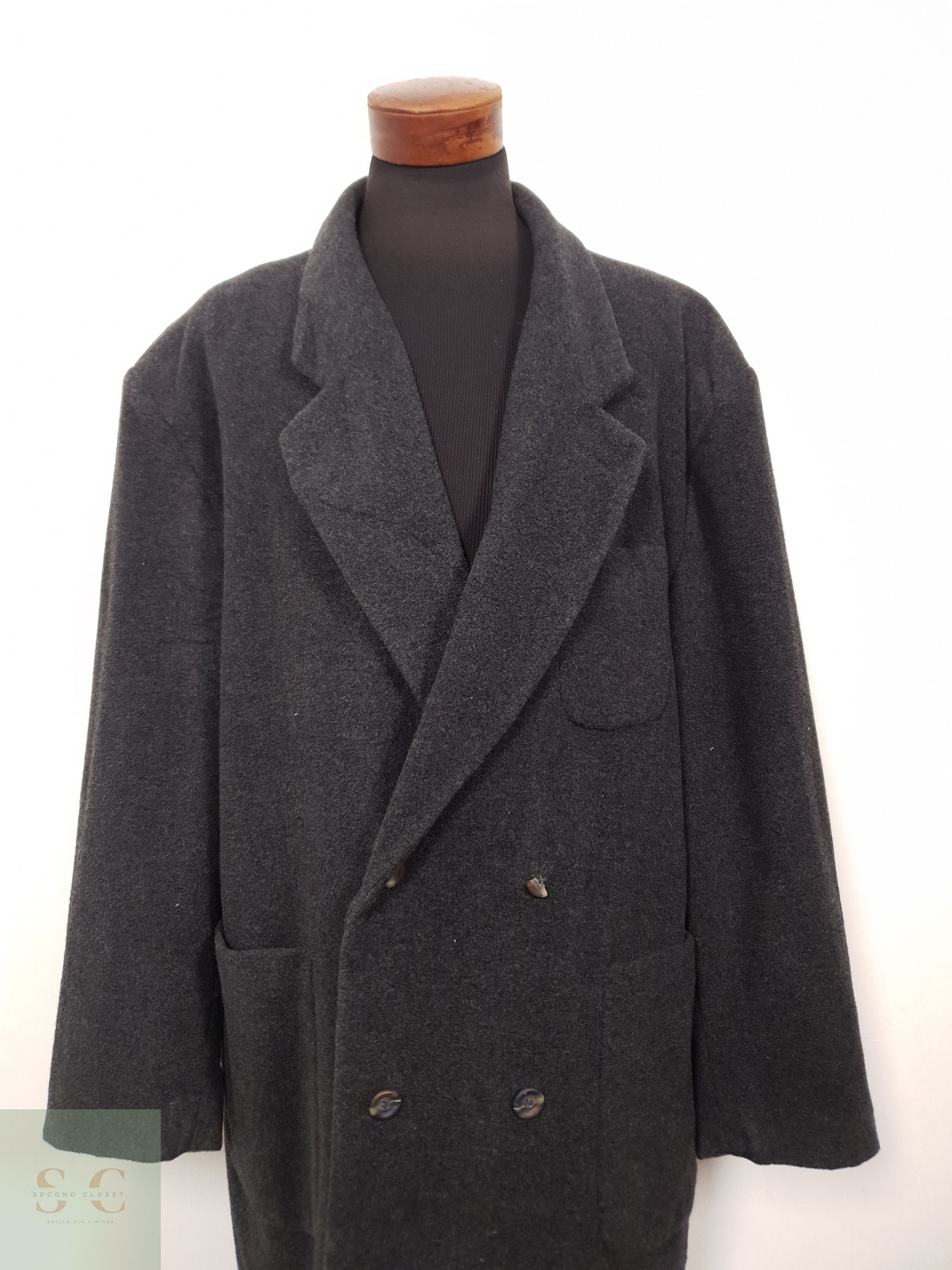 Abrigo Hombre Mens 65 lana 15 cashmere poliamida Plomo cruzado Talla XXXXL 6