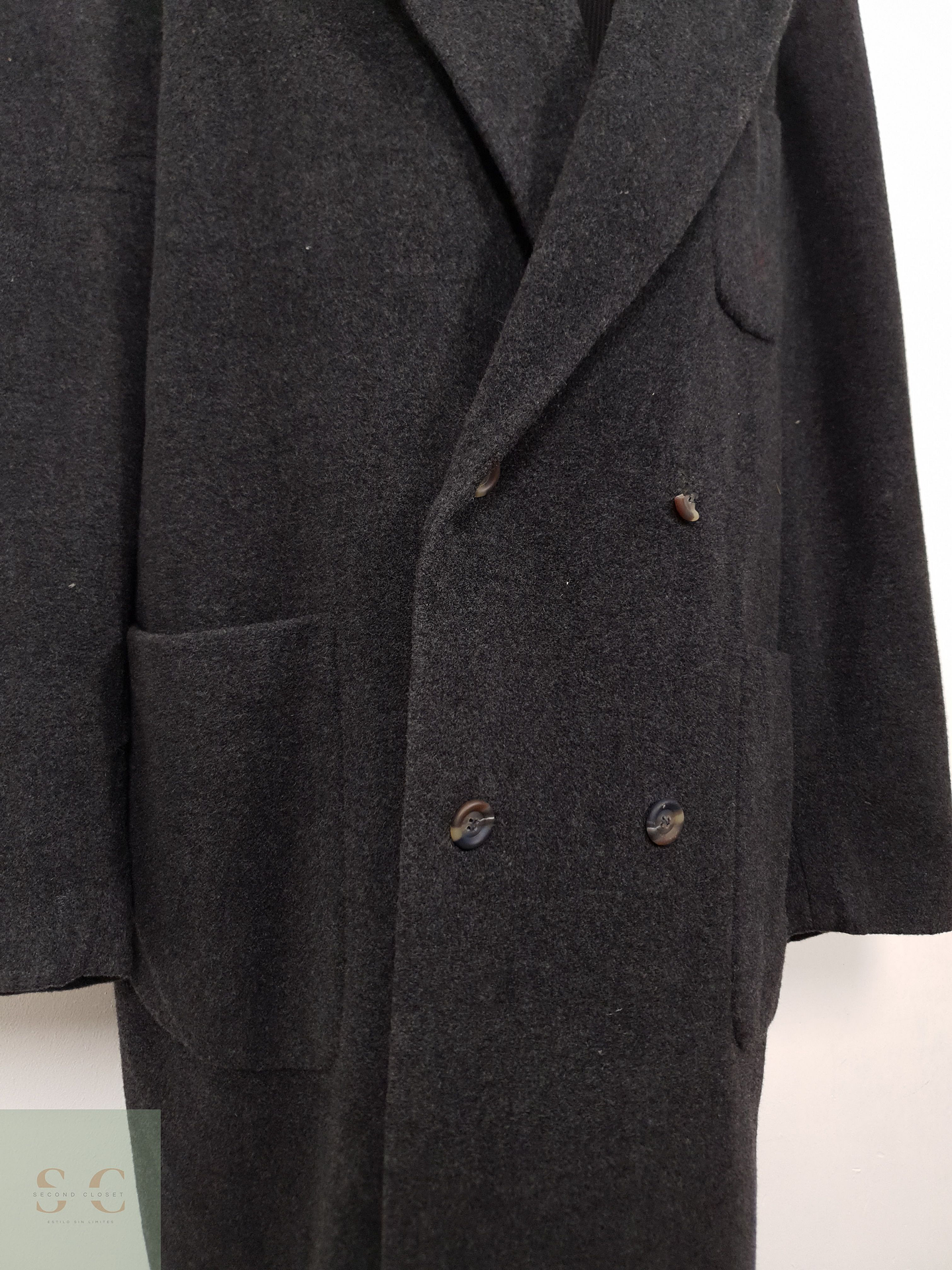 Abrigo Hombre Mens 65 lana 15 cashmere poliamida Plomo cruzado Talla XXXXL 8