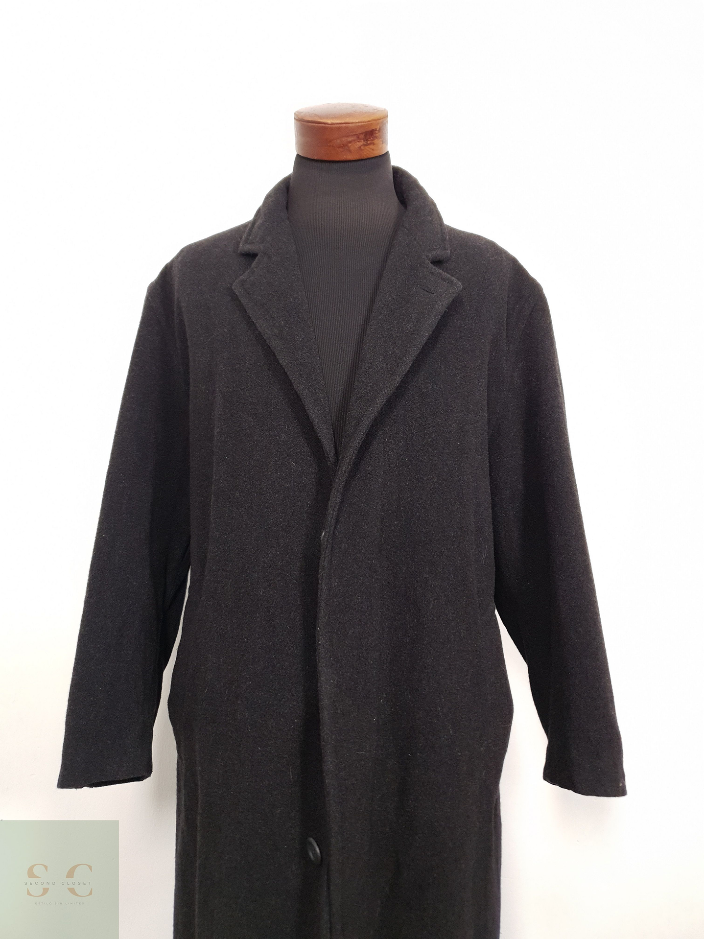 Abrigo Hombre Vintage lana virgen Plomo largo Talla XXL 2