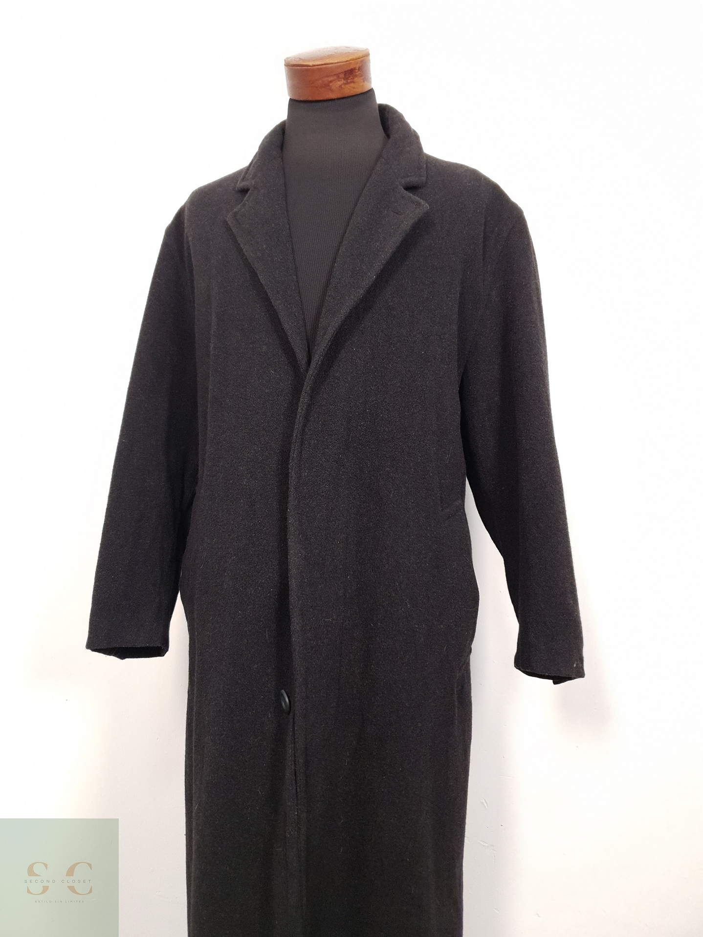 Abrigo Hombre Vintage lana virgen Plomo largo Talla XXL 3