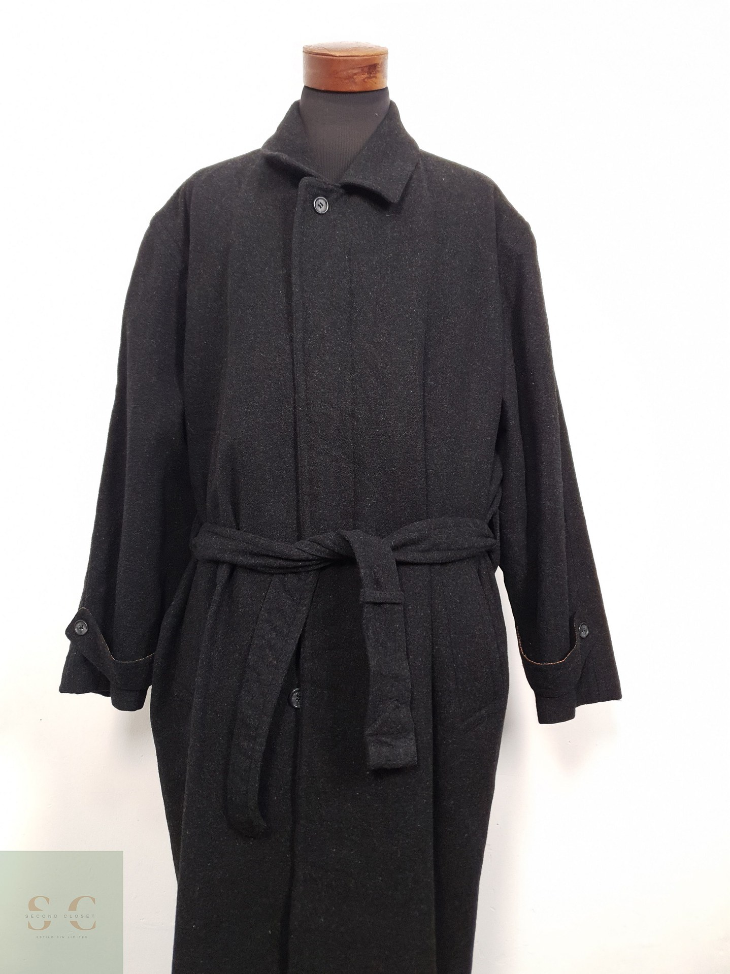 Abrigo Hombre Vintage lana virgen Plomo largo Talla XXXL 2