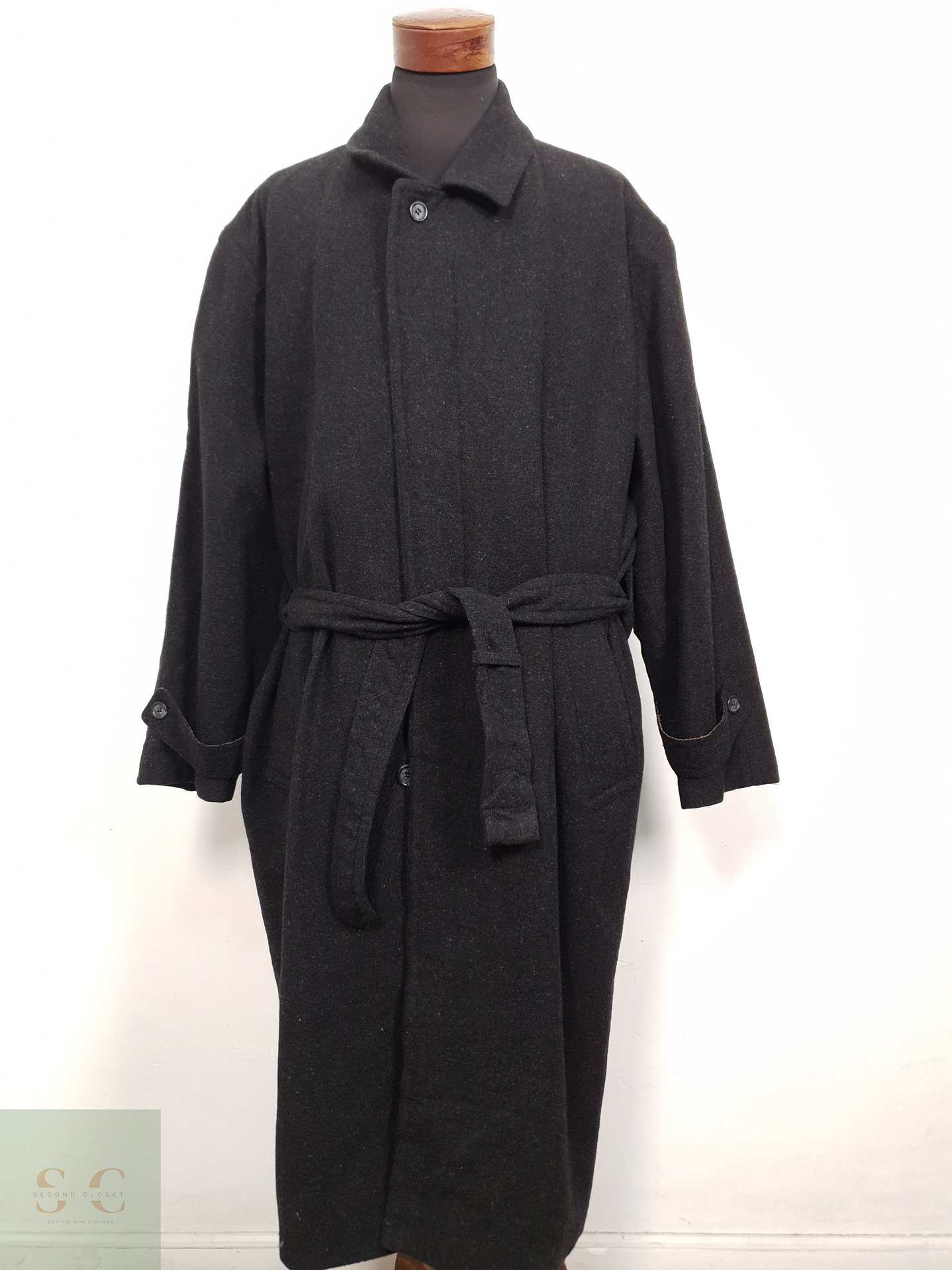 Abrigo Hombre Vintage lana virgen Plomo largo Talla XXXL 3