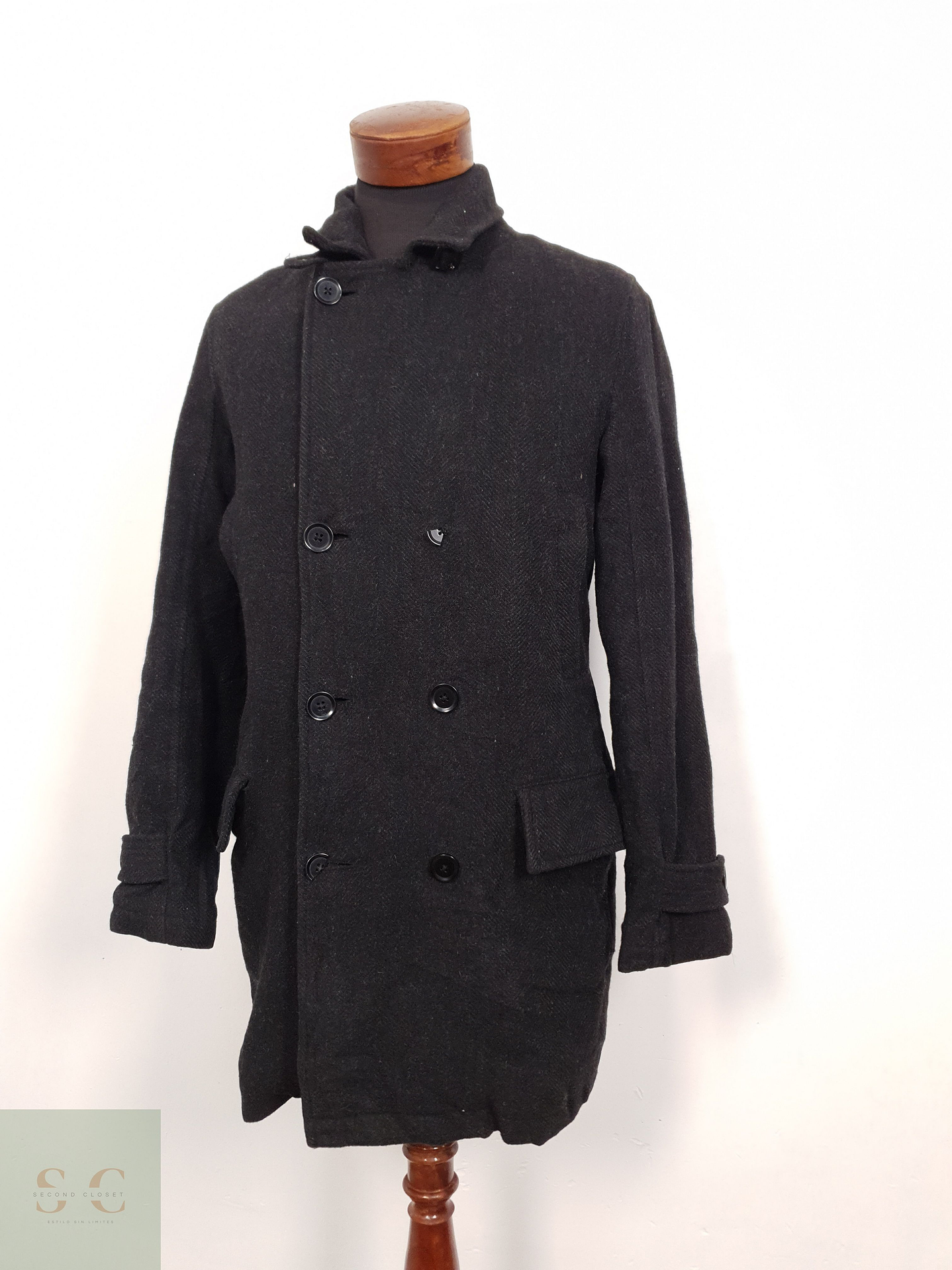 Abrigo Hombre Vintage 80 lana Plomo cruzado Talla SM 1