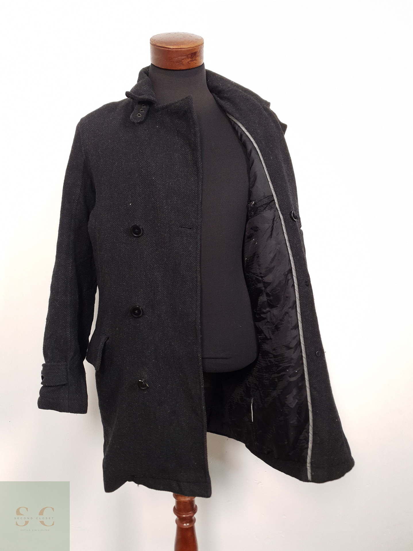 Abrigo Hombre Vintage 80 lana Plomo cruzado Talla SM 6