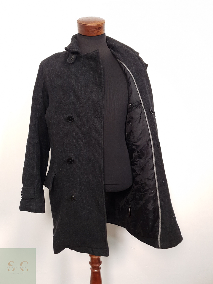 Abrigo Hombre Vintage 80 lana Plomo cruzado Talla SM 6