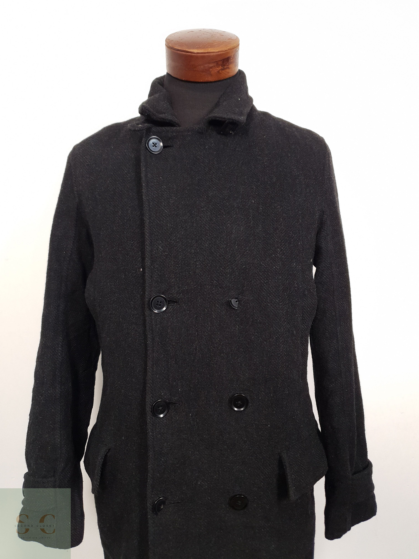 Abrigo Hombre Vintage 80 lana Plomo cruzado Talla SM 7