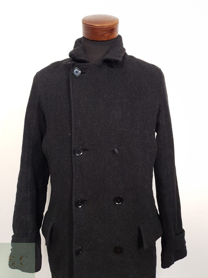 Abrigo Hombre Vintage 80 lana Plomo cruzado Talla SM 7