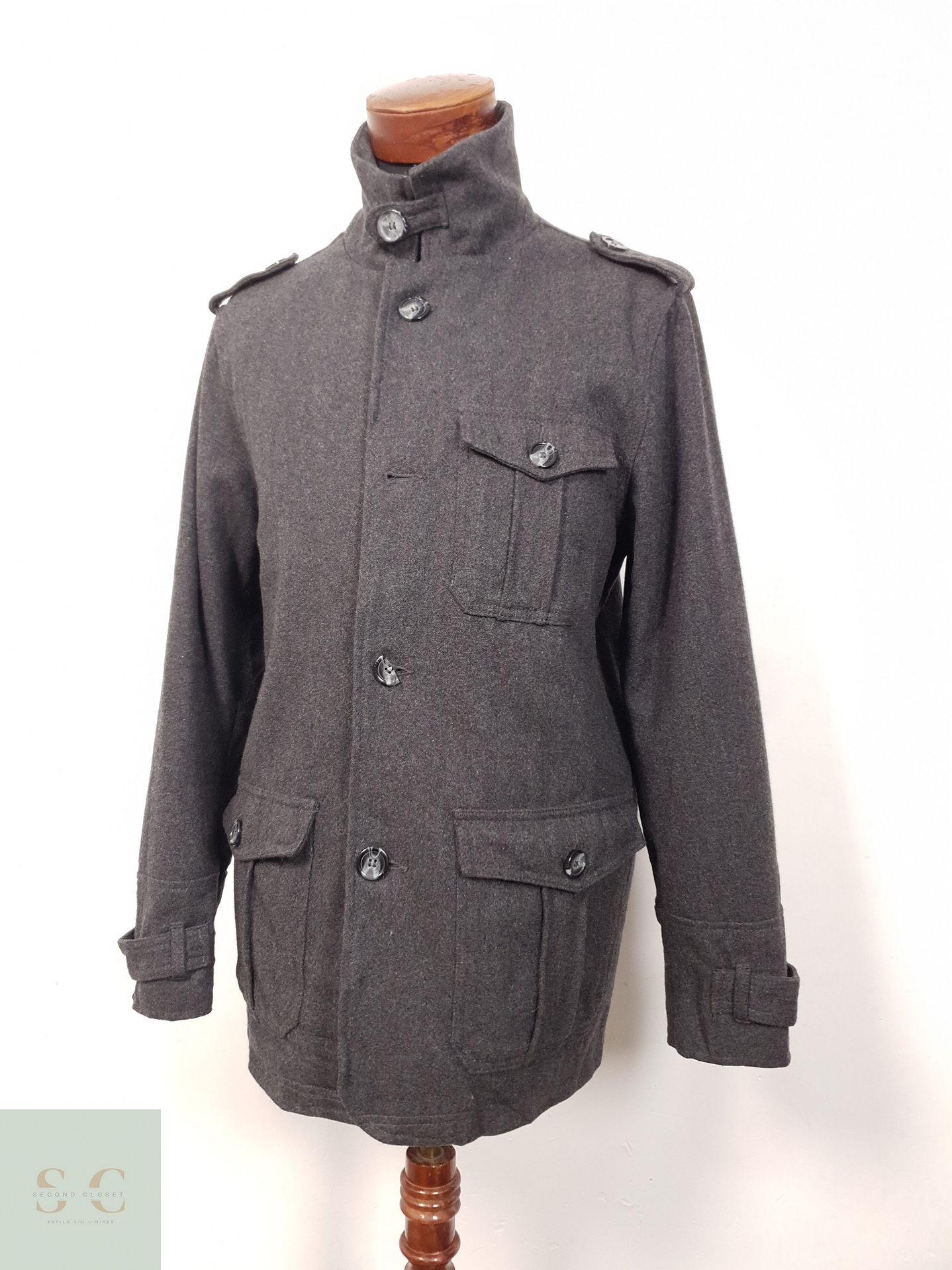 Chaqueta Hombre Vintage 70 lana Plomo Talla ML 1