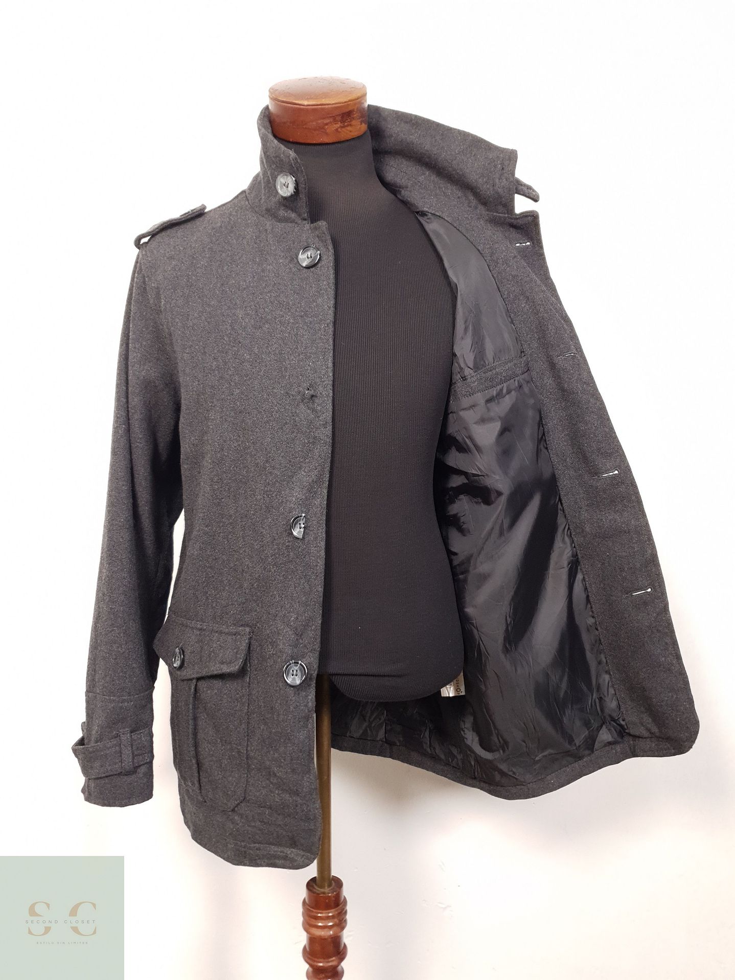 Chaqueta Hombre Vintage 70 lana Plomo Talla ML 4