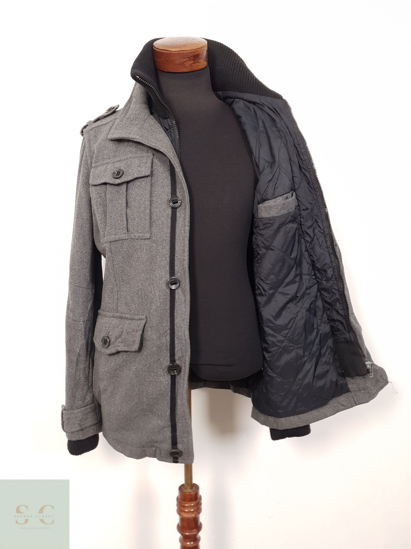 Chaqueta Hombre Esprit 50 lana Plomo Talla M 3