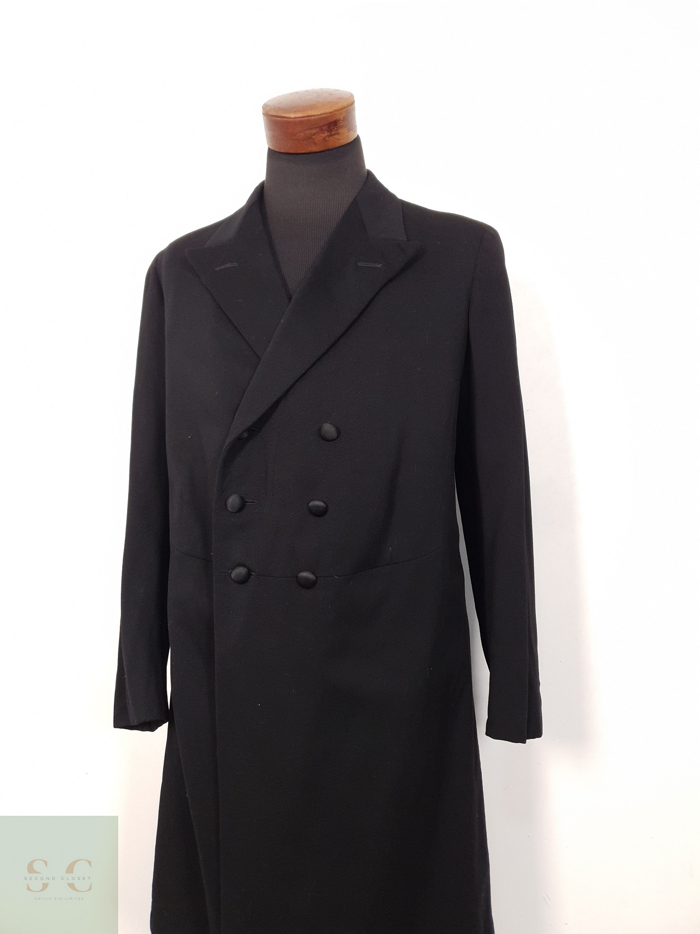 Abrigo Hombre Vintage Negro cruzado Talla S 2