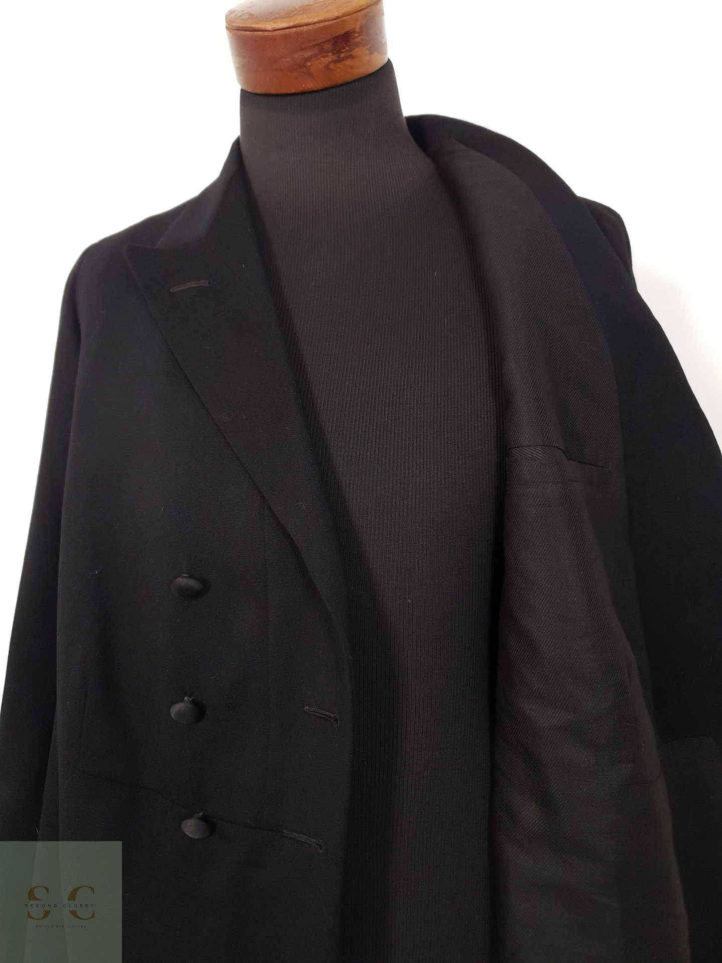 Abrigo Hombre Vintage Negro cruzado Talla S 5