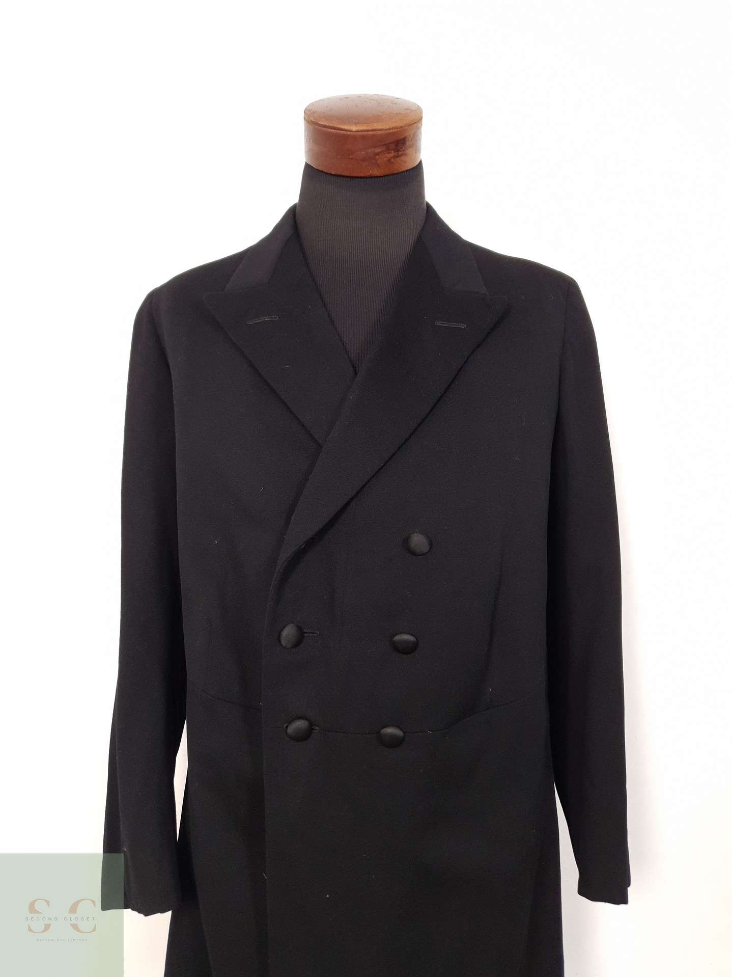 Abrigo Hombre Vintage Negro cruzado Talla S 8