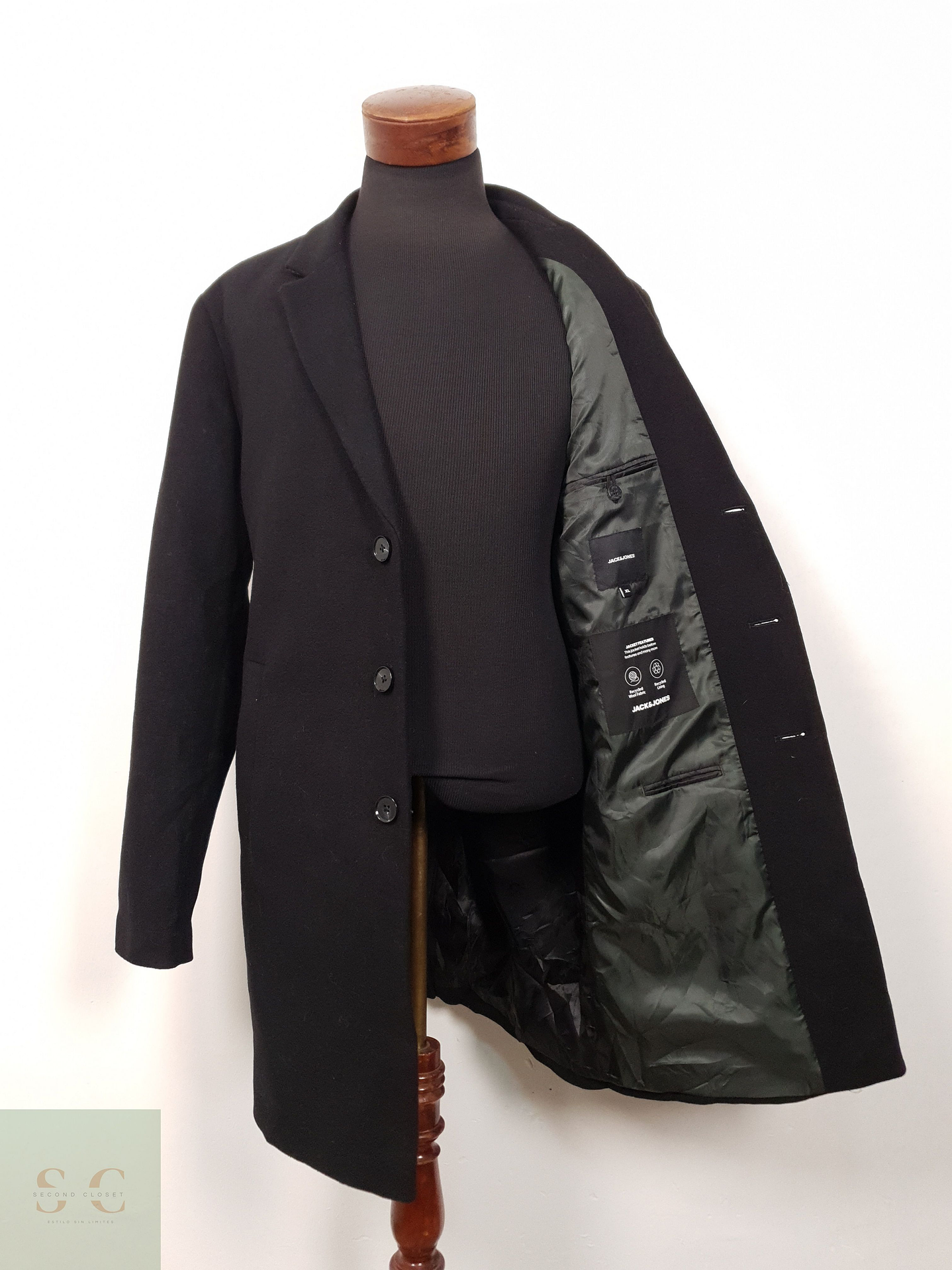 Abrigo Hombre Jack & Jones mezcla lana Negro Talla L 7