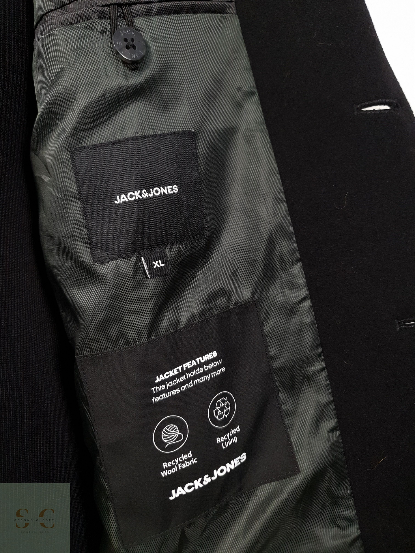 Abrigo Hombre Jack & Jones mezcla lana Negro Talla L 8