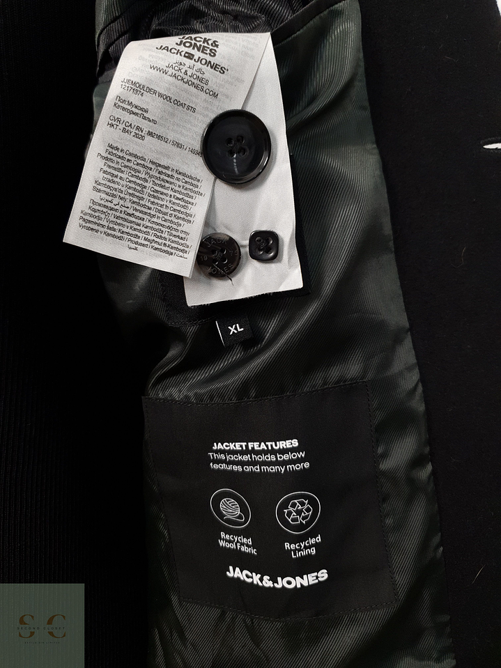 Abrigo Hombre Jack & Jones mezcla lana Negro Talla L 10