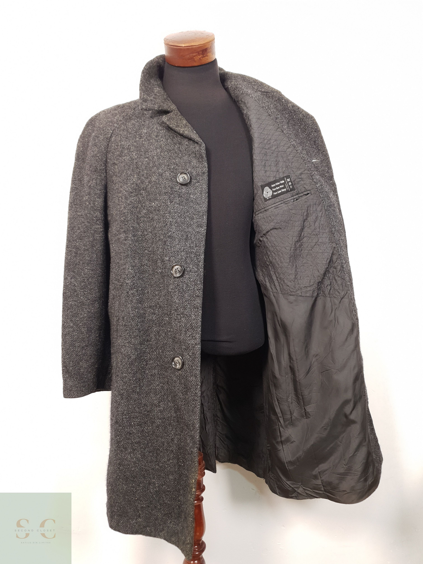 Abrigo Hombre Harris Tweed lana Plomo vintage Talla XL 2