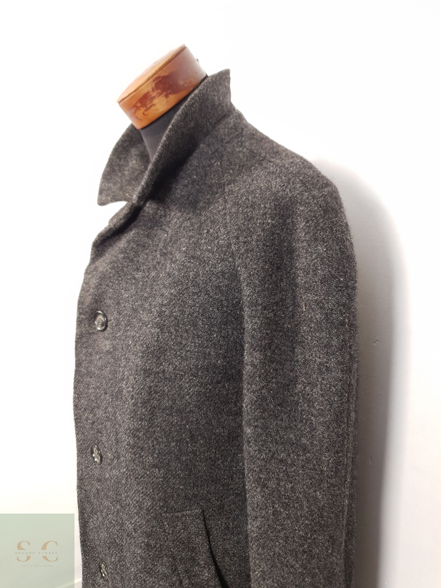 Abrigo Hombre Harris Tweed lana Plomo vintage Talla XL 5
