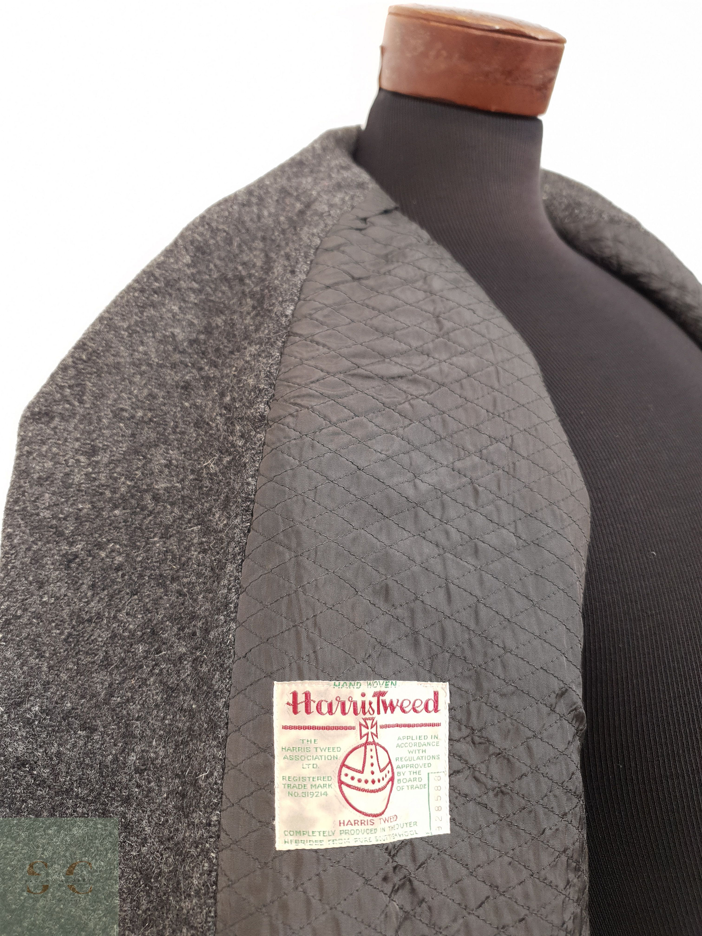 Abrigo Hombre Harris Tweed lana Plomo vintage Talla XL 8