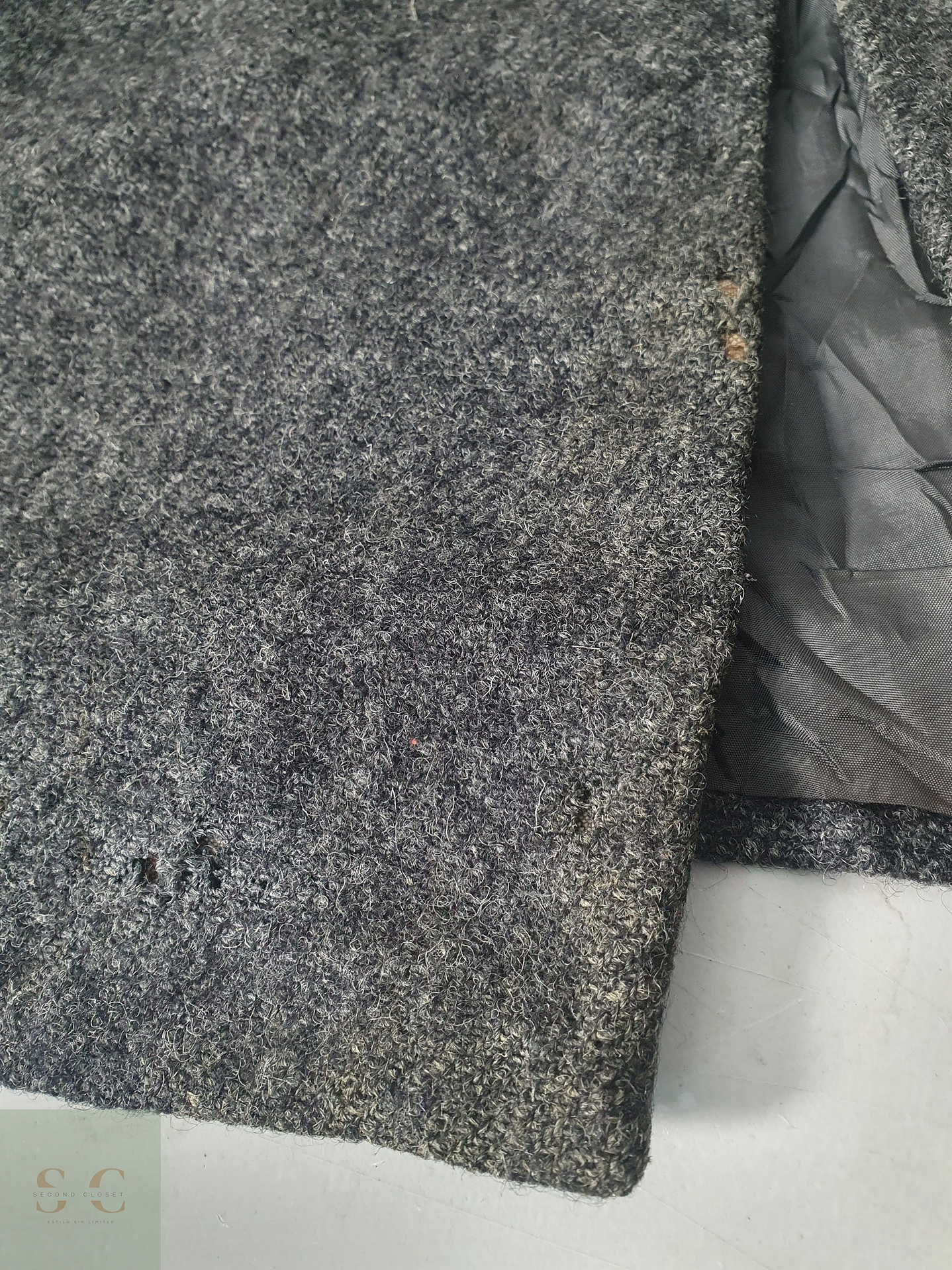 Abrigo Hombre Harris Tweed lana Plomo vintage Talla XL 12