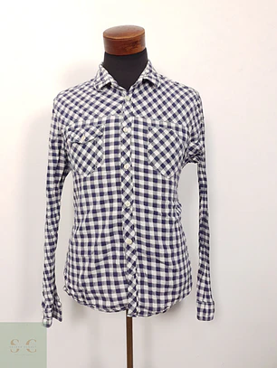 Camisa Hombre H&M Azul Blanco Cuadros Talla L SLIM