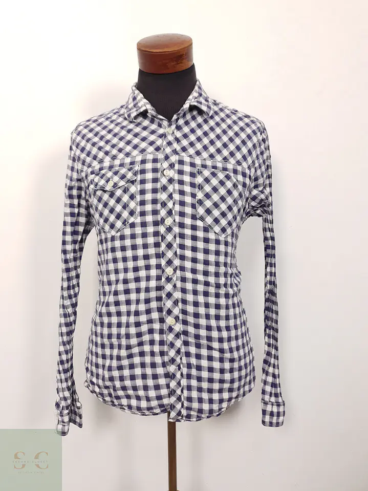 Camisa Hombre H&M Azul Blanco Cuadros Talla L SLIM 1