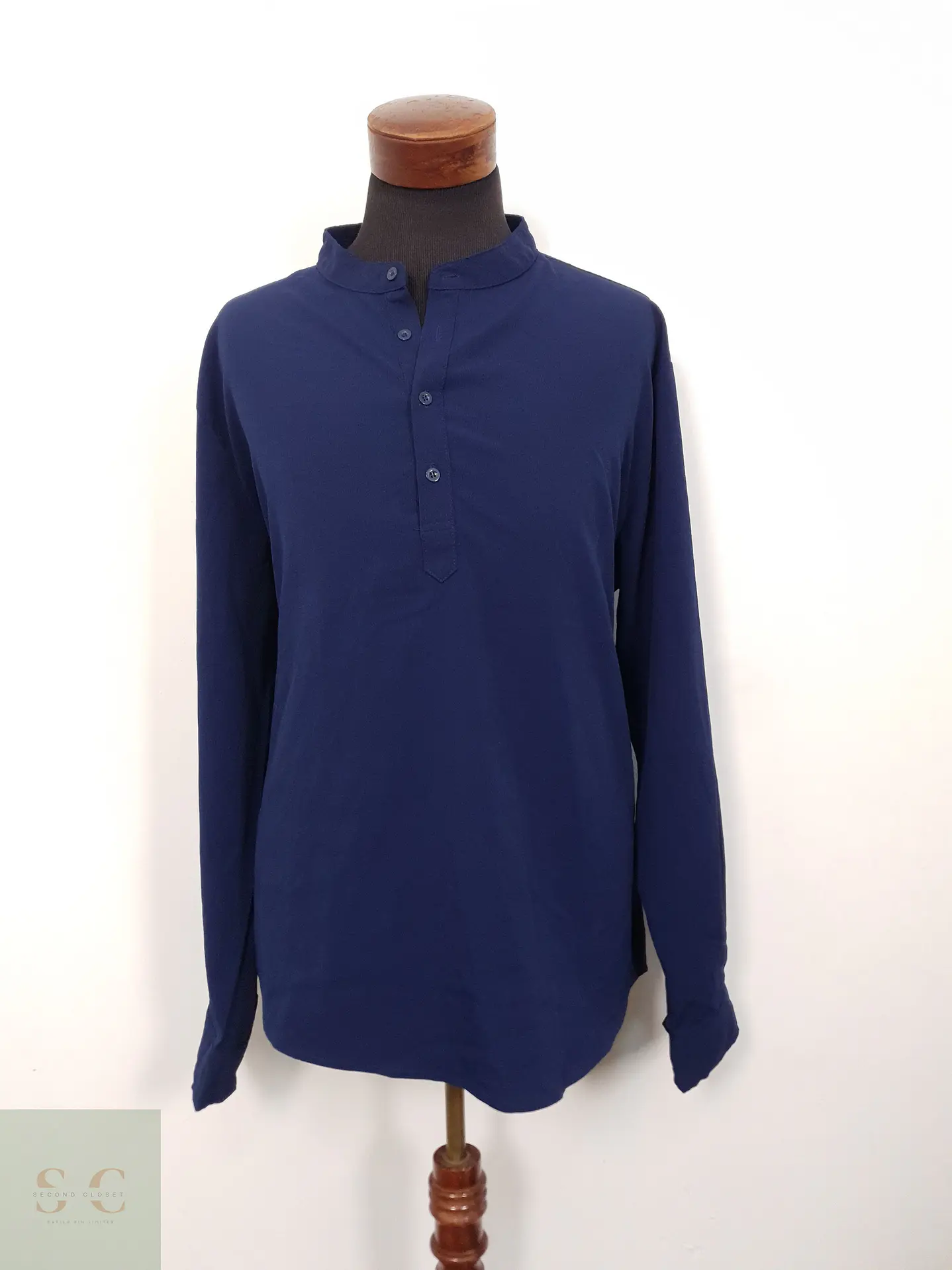 Camisa Hombre Vintage Azul Liso Talla XXL 1