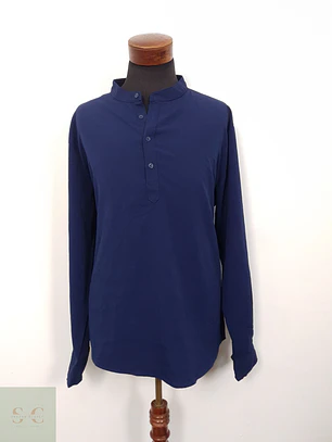 Camisa Hombre Vintage Azul Liso Talla XXL