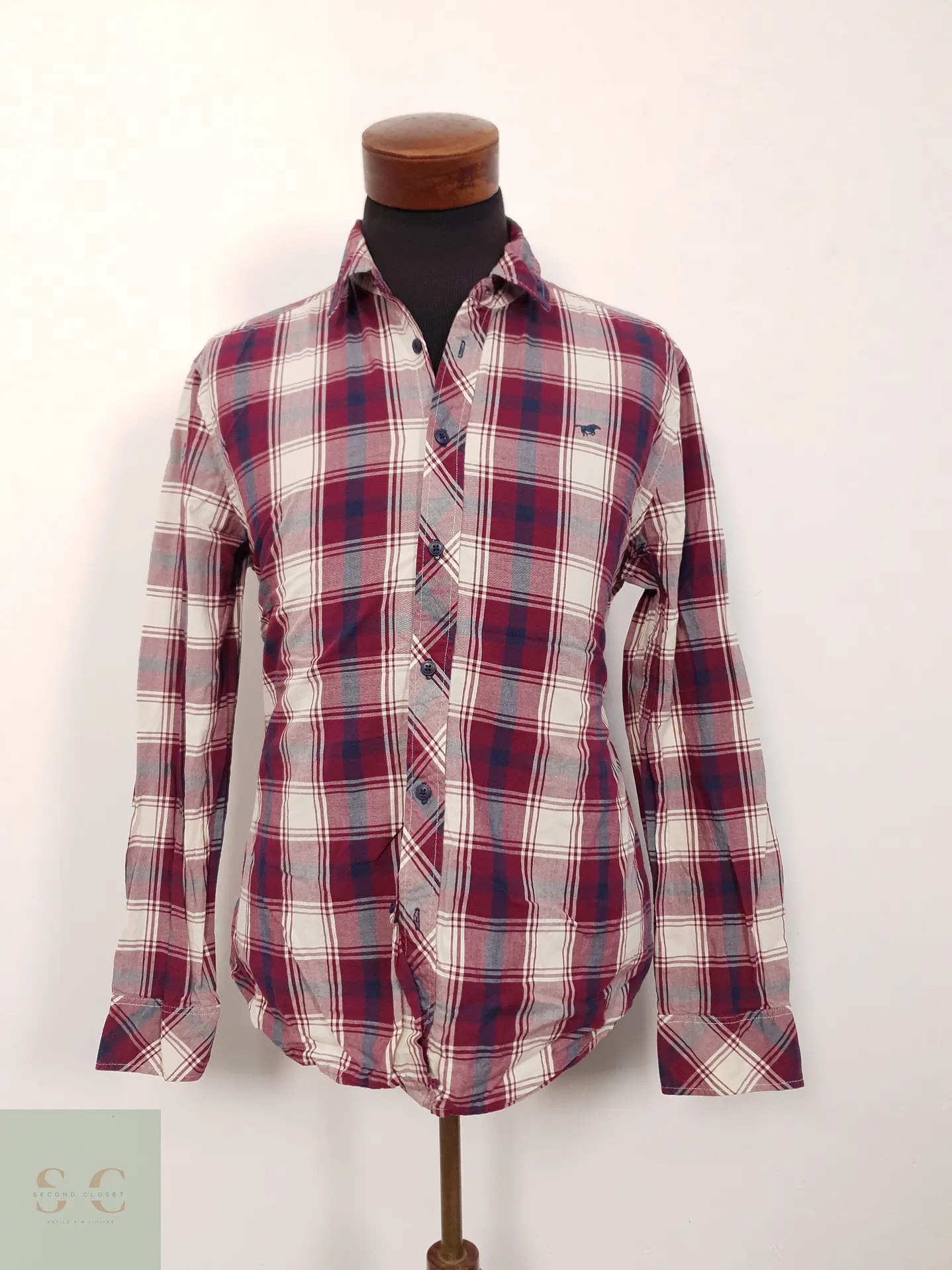 Camisa Hombre Mustang Burdeos Cuadros Talla L SLIM 1